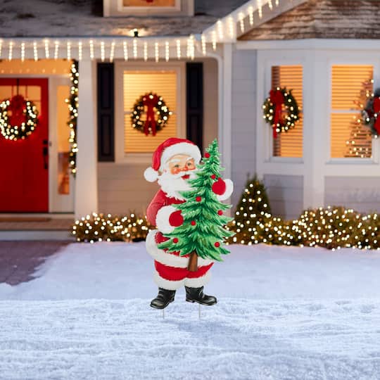 Glitzhome® 36" Christmas Metal Santa with Tree Yard Stake